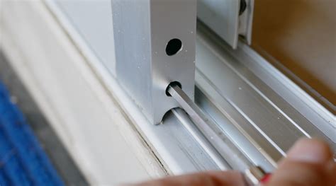 Then cut your track 1/16" shorter so it fits right in the space. . How to adjust fleetwood sliding doors